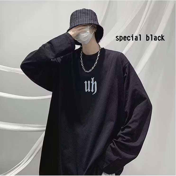 Áo Thun Tay Dài Cổ Tròn Dáng Rộng In Chữ Phong Cách Hip Hop Hàn Quốc Thời Trang Cho Nam Size M-5XL
