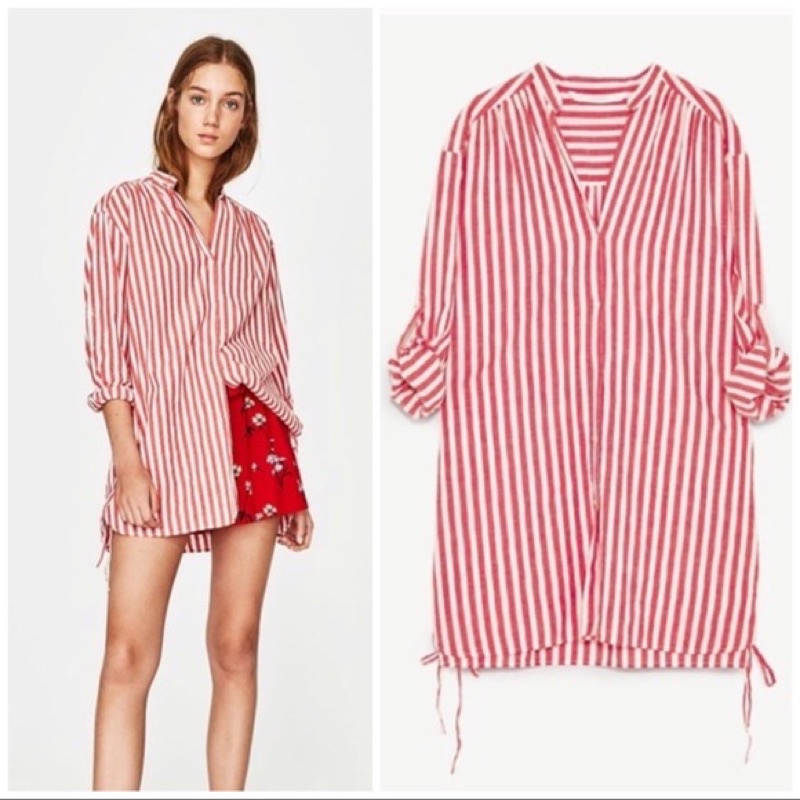 Áo sơ mi sọc đỏ zara size S