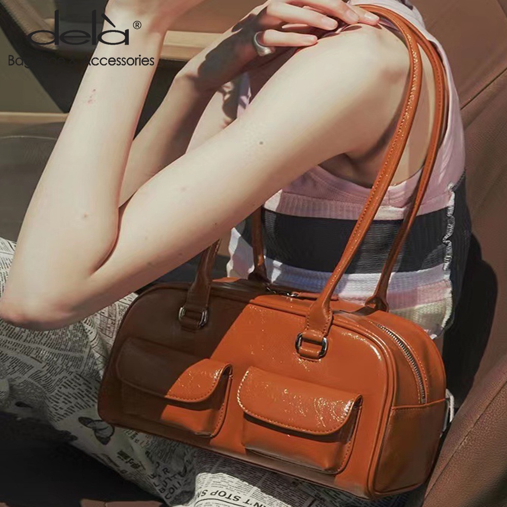 Dela Túi Da Sáp Dầu Đeo Cánh Tay Phong Cách retro Hàn Quốc Thiết Kế Nhiều Túi Đơn Giản