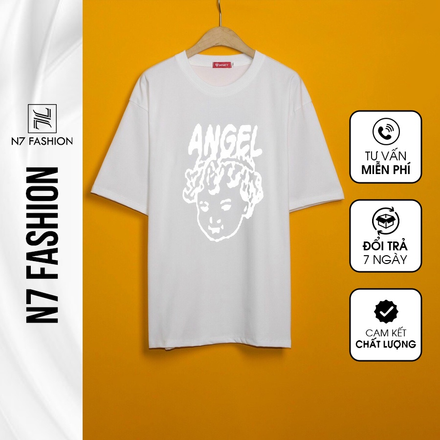 Áo Thun Unisex Phản Quang Form Rộng, Chất Liệu Cotton Thoáng Mát In Hình Angel Tóc Sù N7F002