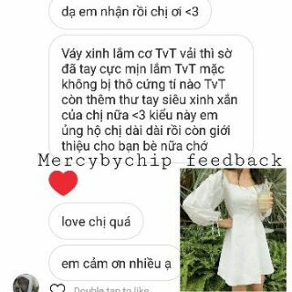 Váy trắng tay phồng thắt nơ cổ vuông (có sẵn + hình thật)