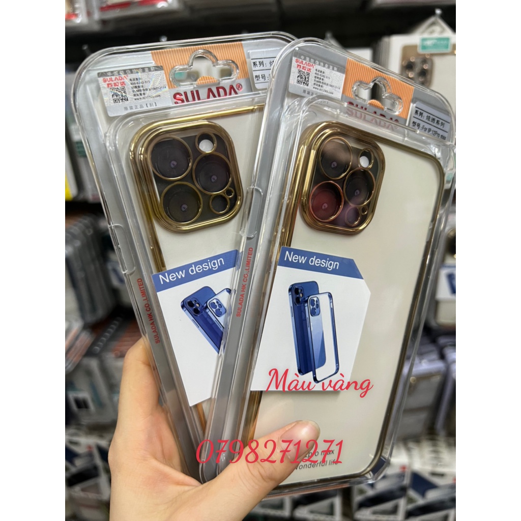 VIỀN VUÔNG MÀU TÍM  ốp lưng sulada trong viền vuông màu IPHONE 12 13 PRO MAX  bảo vệ camera