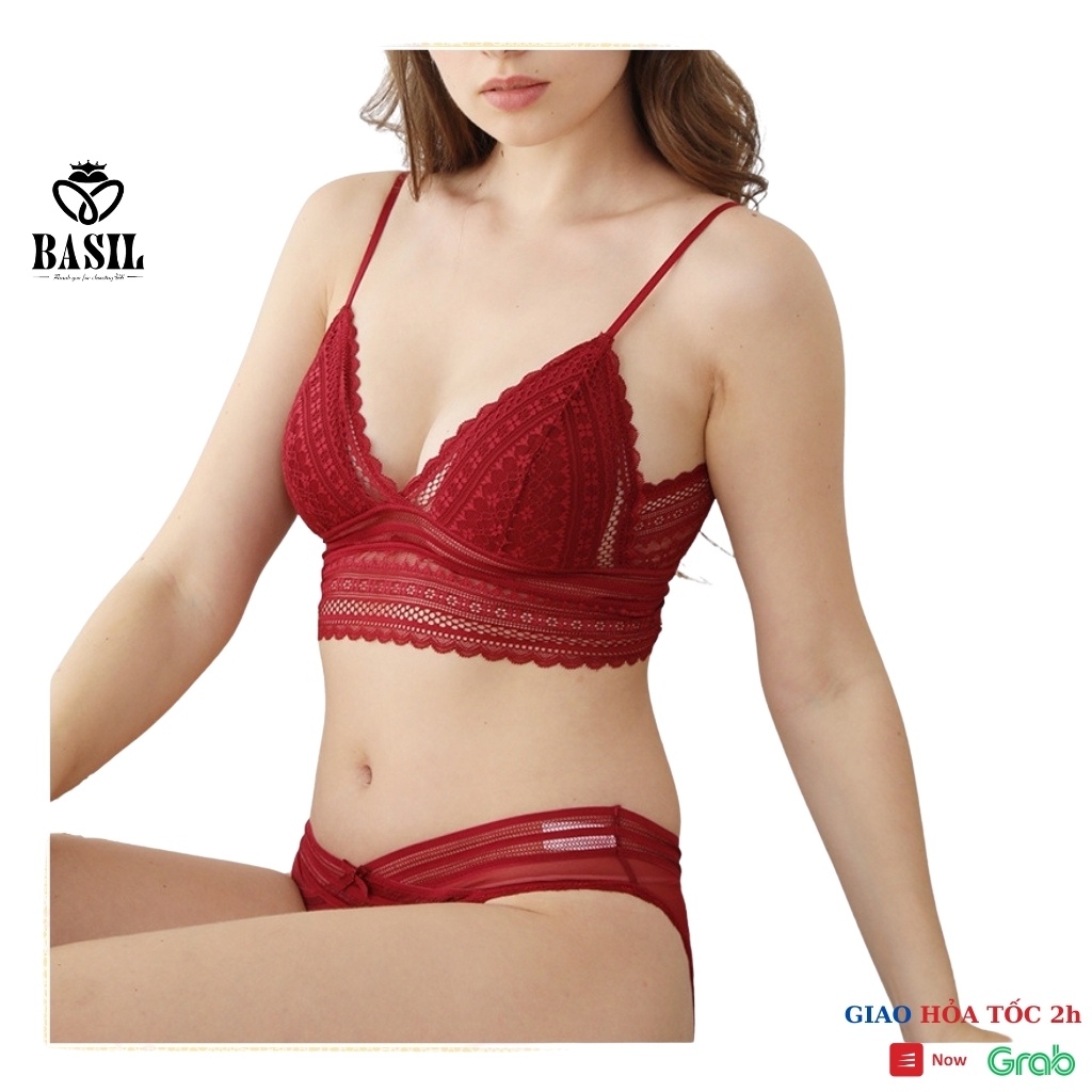 Bộ đồ lót BS02 Basil nữ chất ren không gọng đệm mỏng hở lưng