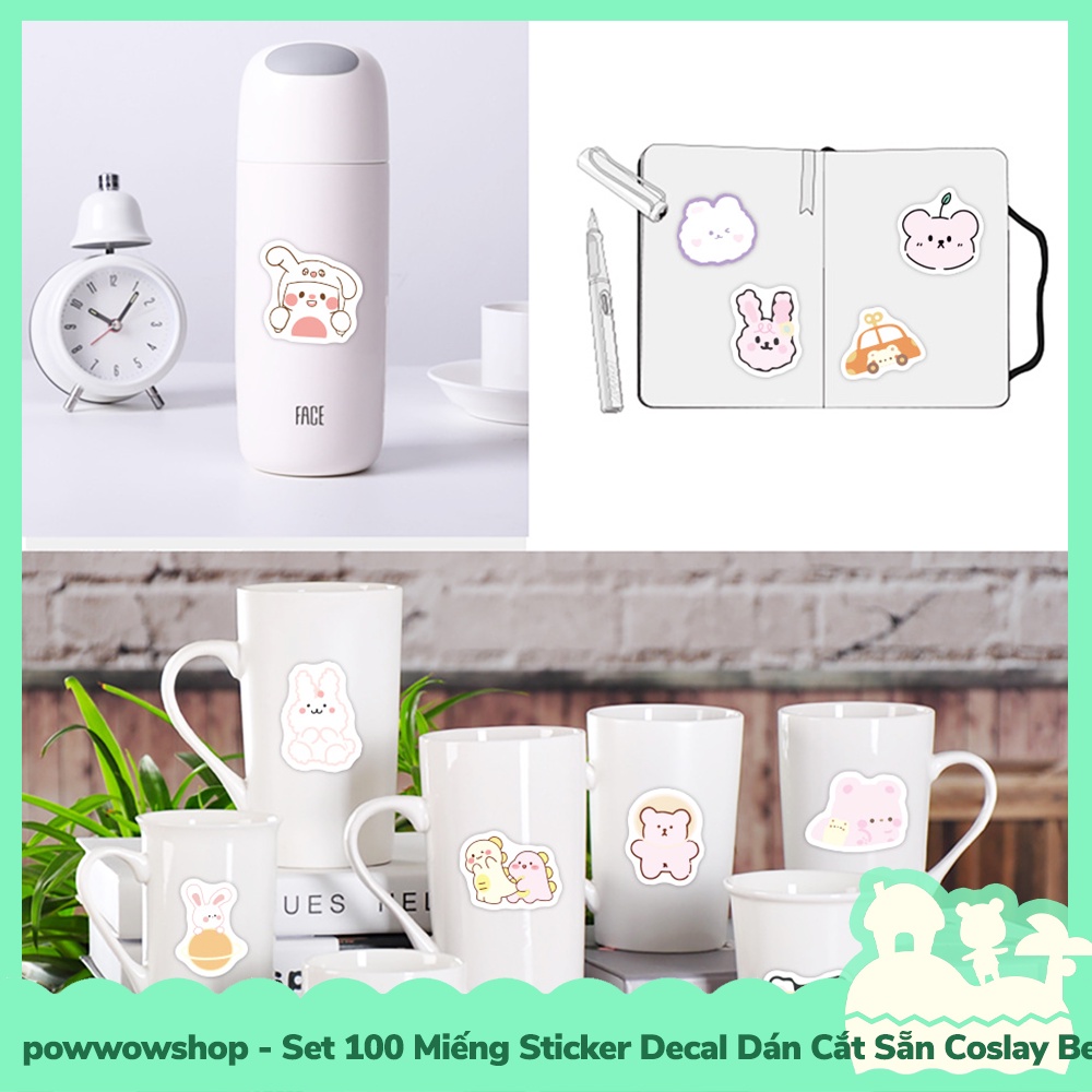 [Sẵn VN - Hỏa Tốc] Set 100 Miếng Sticker Decal Cắt Sẵn DIY Dán Trang Trí Vật Dụng Mẫu Cosplay Cute Bear Babie