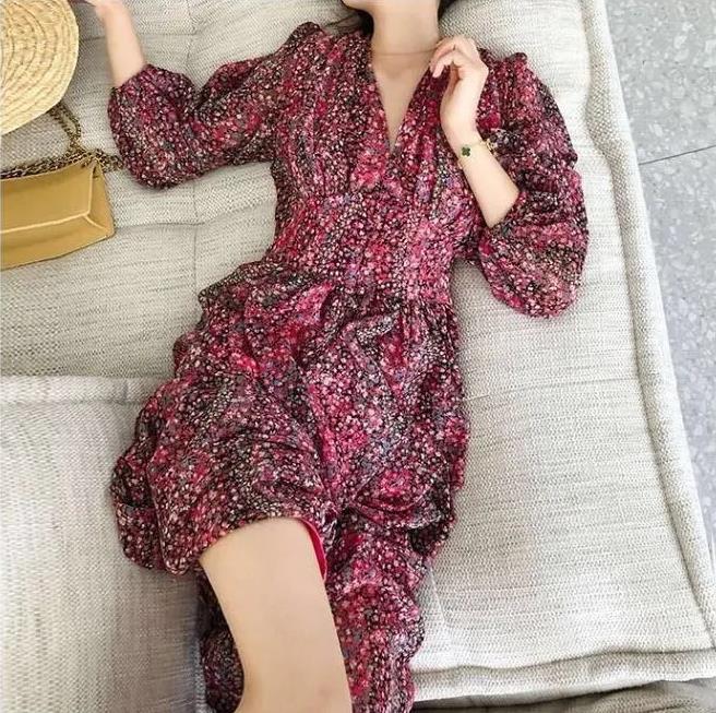 Đầm Voan Hoa Tay Dài Xinh Xắn Dành Cho Nữ