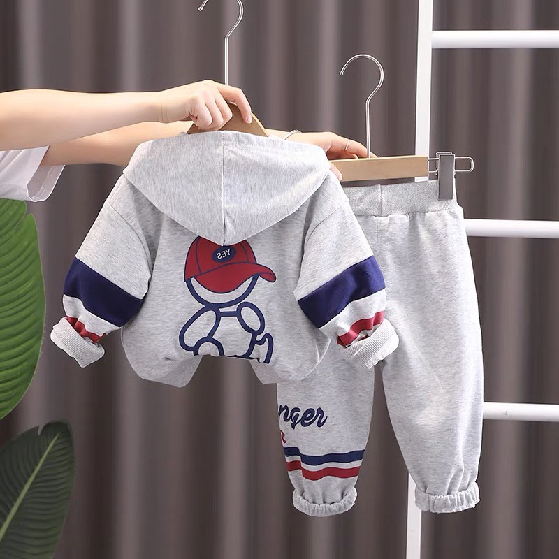 Bộ bé trai nỉ da cá tầu 3 chi tiết áo khoác, áo thu và quần bo gấu hàng cao cấp XHN1059