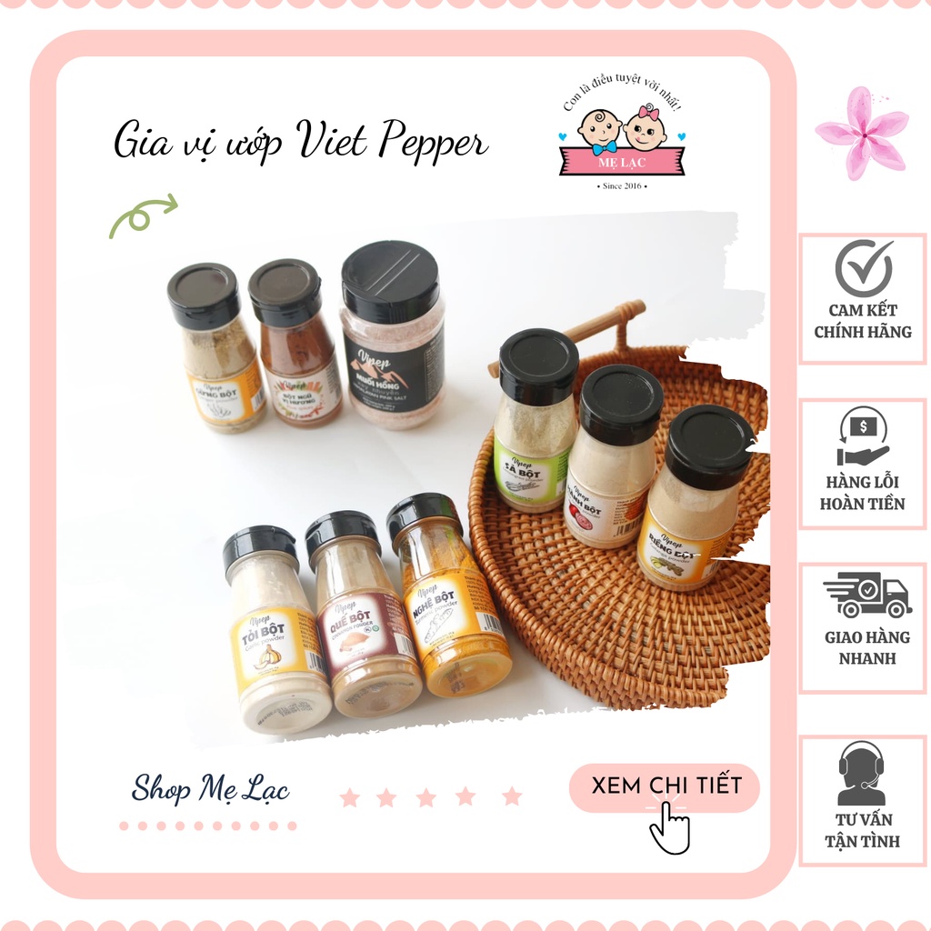 [Viet Pepper] Trọn bộ gia vị ướp cho bé ăn dặm và nấu ăn gia đình, bột quế hành tỏi gừng nghệ sả ngũ vị hương muối hồng