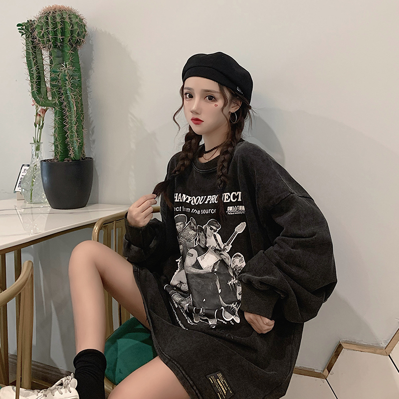 Áo Sweater Dáng Rộng In Họa Tiết Hoạt Hình Kiểu Vintage Hàn Quốc