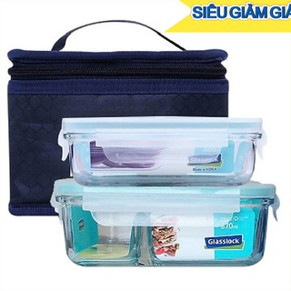 Bộ 2 hộp đựng cơm 400ml 💝 hộp 2 ngăn 670ml TẶNG túi đựng cơm Glasslock