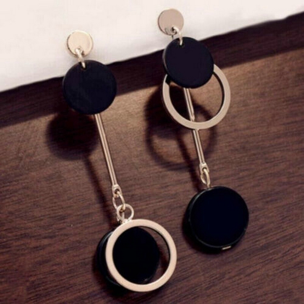 Hoa tai dạng dài hình tròn không đối xứng thời trang cho nữ