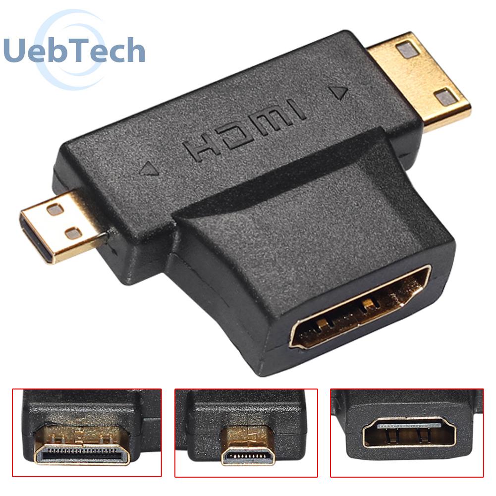 Uebtech 3 x HDMI-compatible Female to Mini&amp;Micro HDMI-compatible Male 2 in1 Multi 90° Convertor Adapter