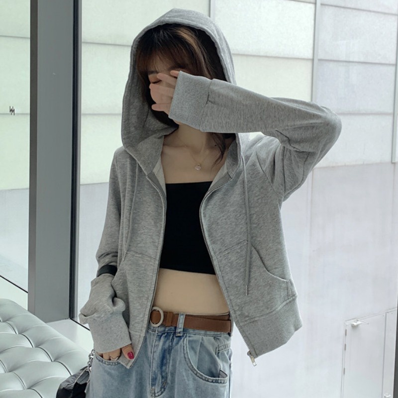 Áo khoác thể thao mỏng có mũ trùm đầu phong cách Hàn Quốc cho nữ