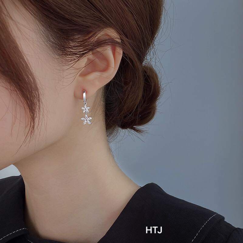 Bông tai bạc 925 Bông hoa 2 tầng đính đá Van Jewelry V10160