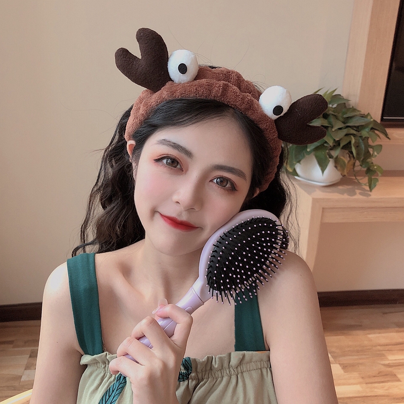 Băng đô rửa mặt co giãn chống trượt thiết kế họa tiết sừng tuần lộc Giáng Sinh cho nữ