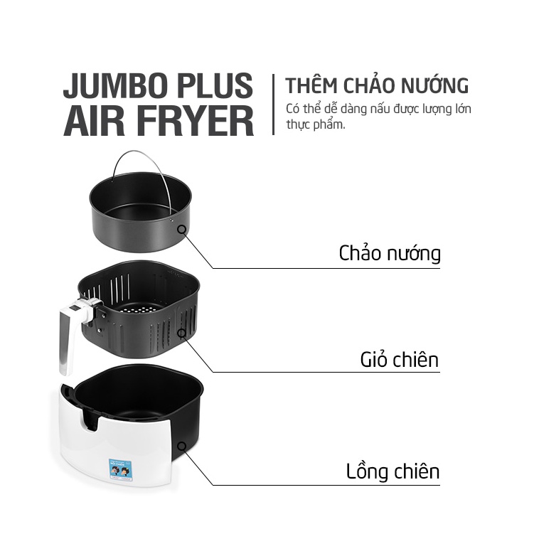 [BH 12 Tháng] Nồi Chiên Không Dầu Điện Tử Lock&amp;Lock Jumbo Plus Air Fryer EJF357BLK (5.2 Lít) Màu Đen