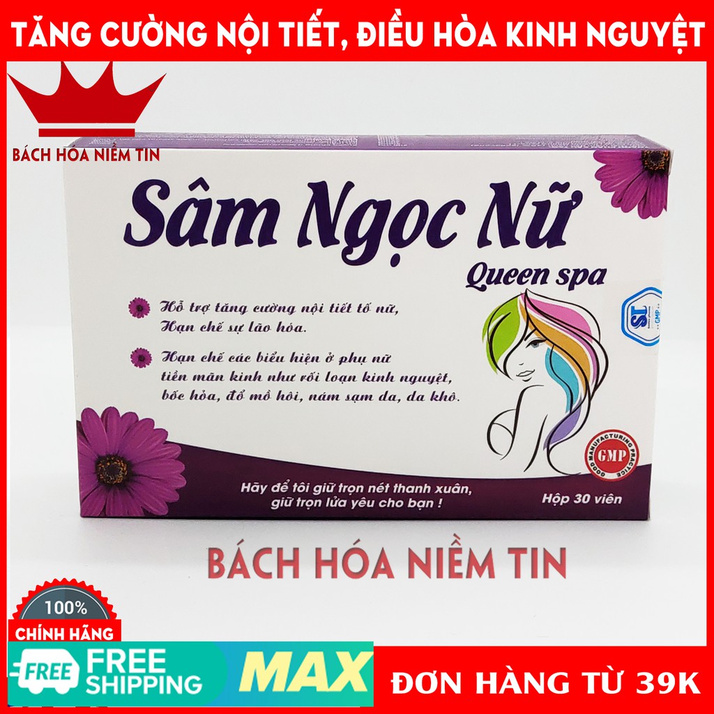 Viên uống tăng nội tiết tố nữ SÂM NGỌC NỮ Queen Spa, giảm nám sạm da, ổn định vòng kinh, tăng sinh lý nữ - Vỉ 30 viên