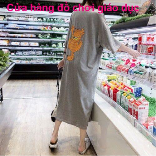 SHOP XINH Đầm mùa hè dành cho bà bầu Thời trang dài giữa MMT Áo sơ mi Váy rời Cỡ lớn