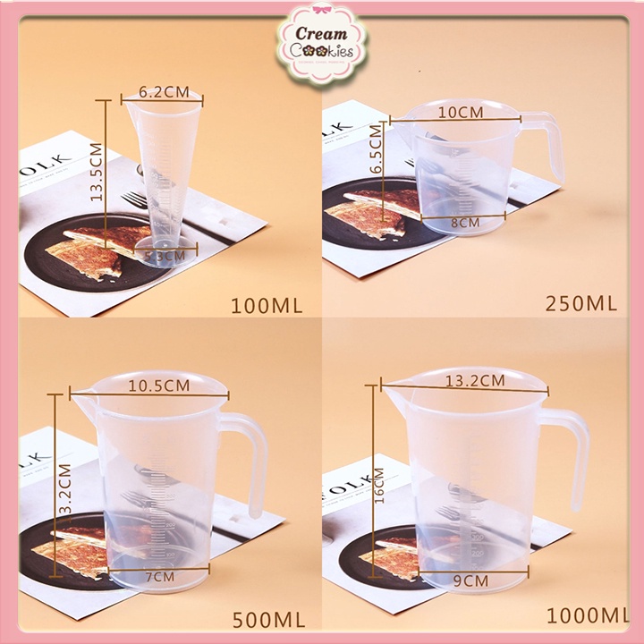 Ca Đong Cầm Tay Trong Suốt  Có Vạch Chia Đo Lường/Định Lượng Dung Dịch 100ml-250ml-500ml-1000ml