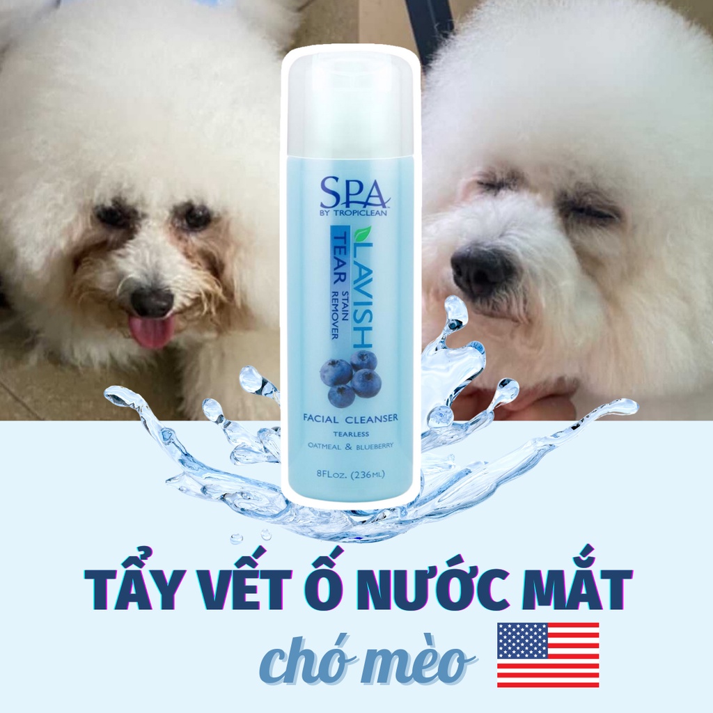 Sửa rửa mặt tẩy ố mắt SPA Tropiclean cho chó mèo Tear Stain Remover 236ml