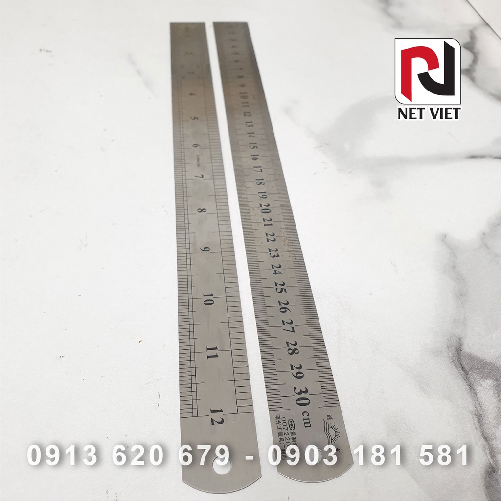Thước sắt, thước kẻ không gỉ loại tốt, siêu bền, 2 mặt đo chính xác