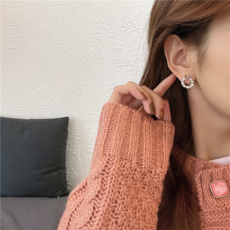 Bông tai bạc 925 hình nơ đính ngọc trai thời trang