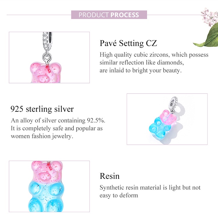 Mặt dây BAMOER SCC2221 bằng bạc 925 hình gấu dễ thương trang trí đồ trang sức