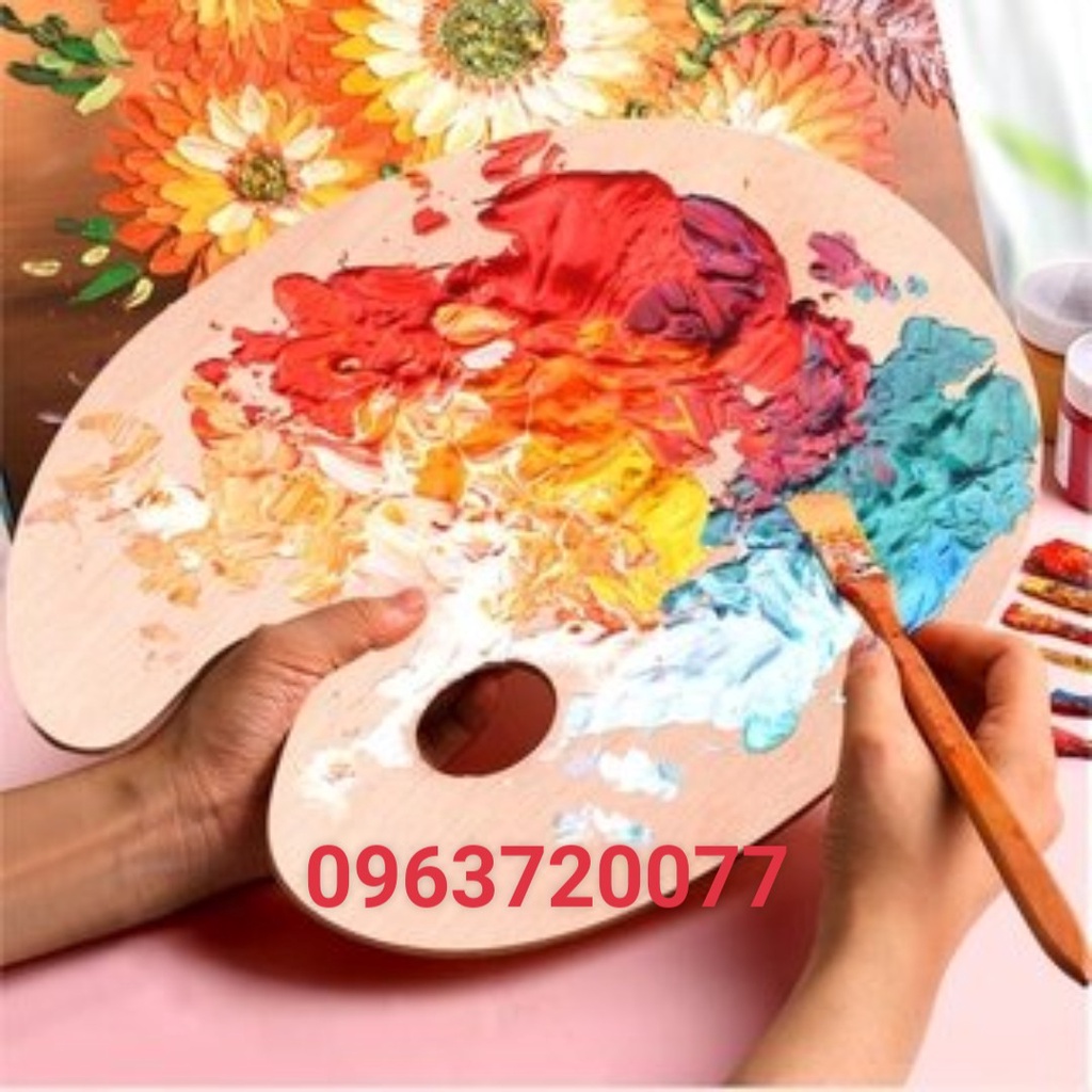 Khay pha màu nước/màu tranh sơn dầu acrylic bằng gỗ cho họa sĩ