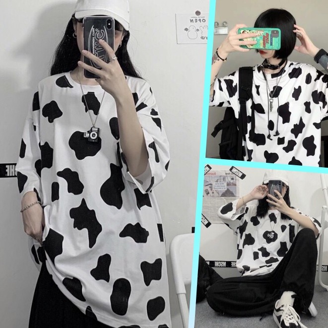 Áo Thun Tay Lỡ Bò Sữa Unisex chất Cotton phong cách Ulzzang ATIN77 - Áo Phông Nam nữ chất Cotton cao cấp
