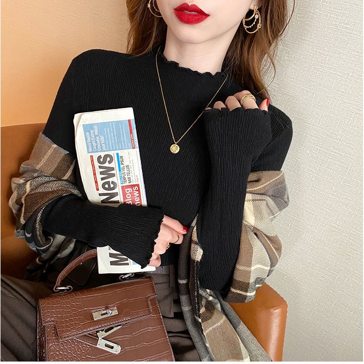 Áo Thun Tay Dài Cổ Cao Màu Trơn Thời Trang Hàn Quốc