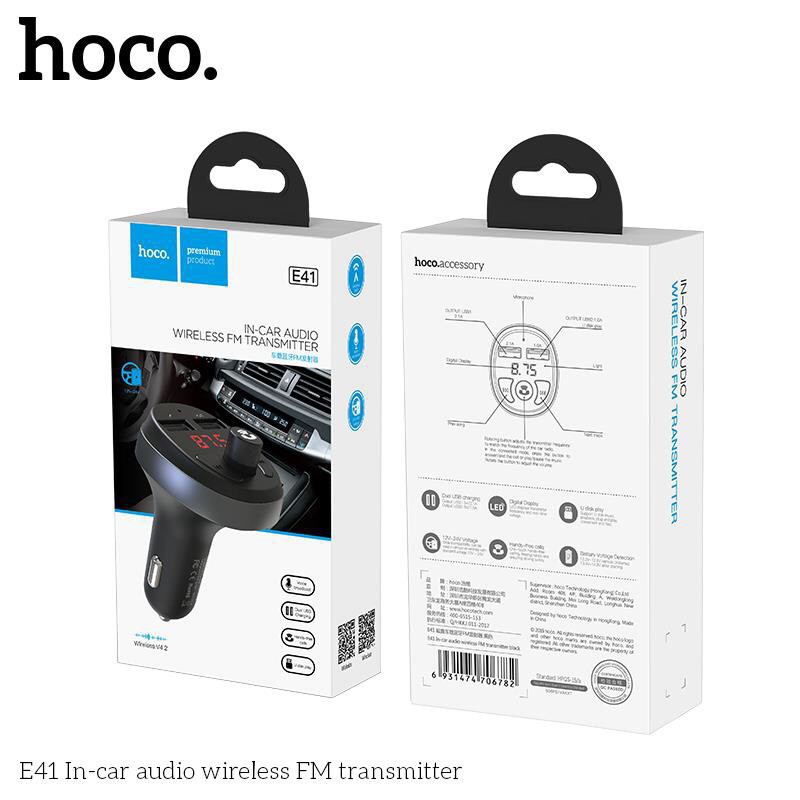 Tẩu sạc 2 cổng USB ĐA CHỨC NĂNG, kiêm phát nhạc trên ô tô - Hoco E41