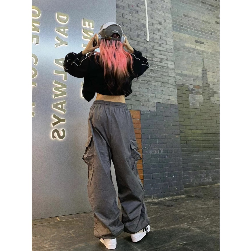 Cocory vn Quần Dài Lưng Cao Ống Rộng Phối Dây Rút Phong Cách Đường Phố Mỹ Cá Tính Cho Nữ