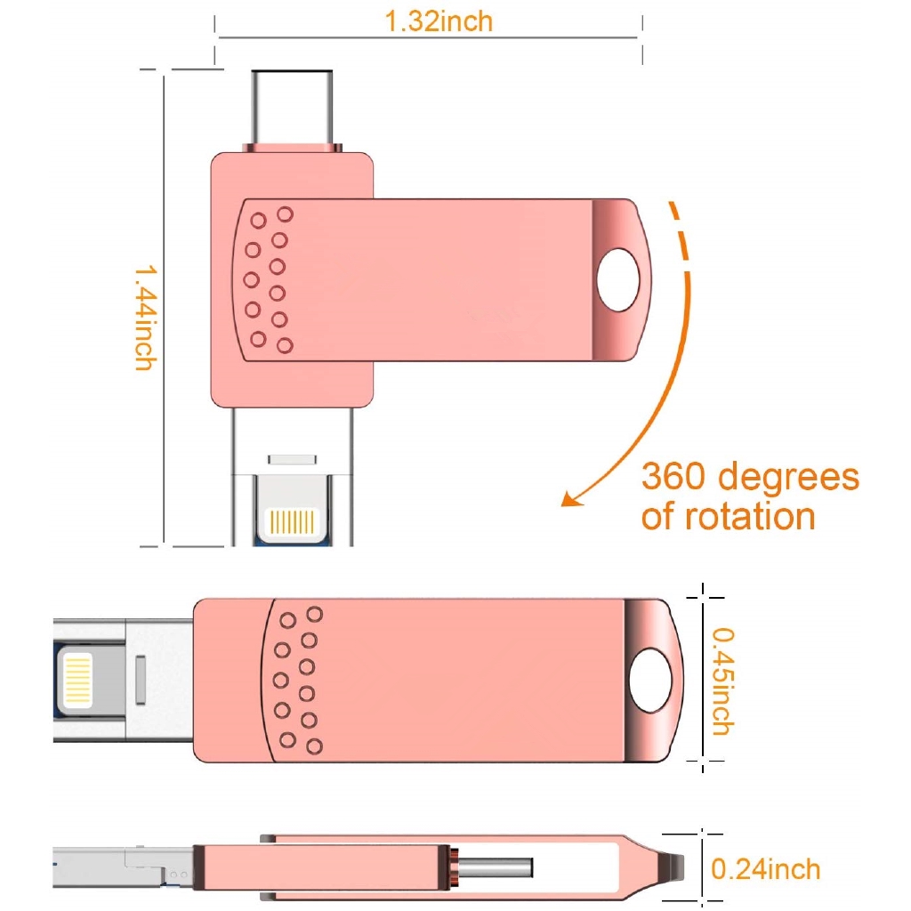 Usb Loại C 16gb 32gb 64gb 128gb 256gb 512gb Ngoài 3 Trong 1 Cho Iphone/Ipad