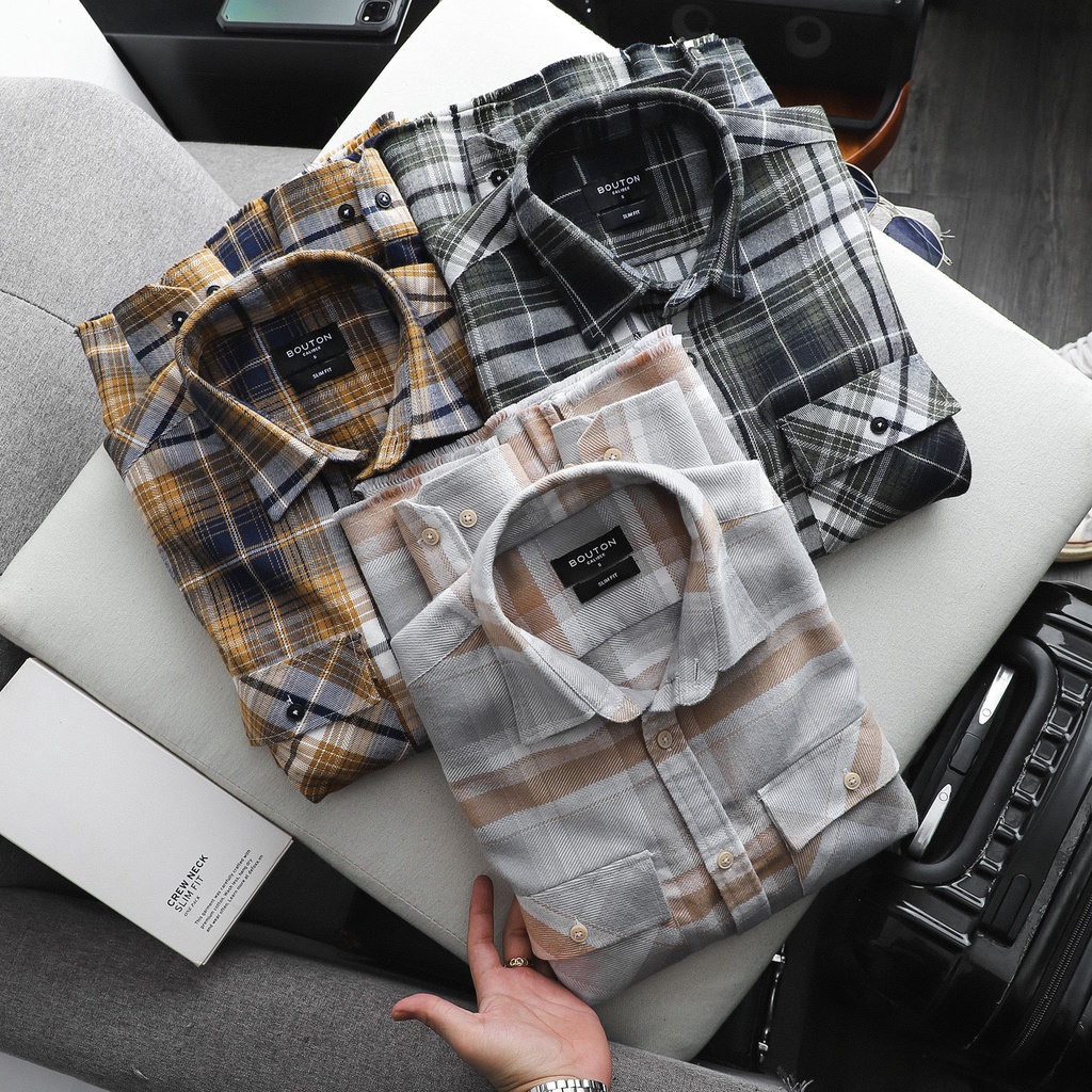 Áo Sơ Mi Nam Tay Dài Phối Sọc Caro, Vải Flannel Cotton, 02 Màu, Form Relaxed Fit SMBO0058 160STORE | BigBuy360 - bigbuy360.vn