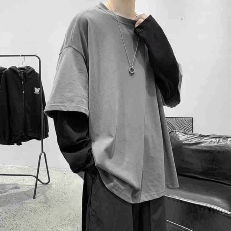 [ Mã 12FASHIONSALE1 giảm 10K đơn 50K ] Áo Thun Dài Tay Giả Hai Lớp Phong Cách Hàn Quốc Cho Nam | BigBuy360 - bigbuy360.vn