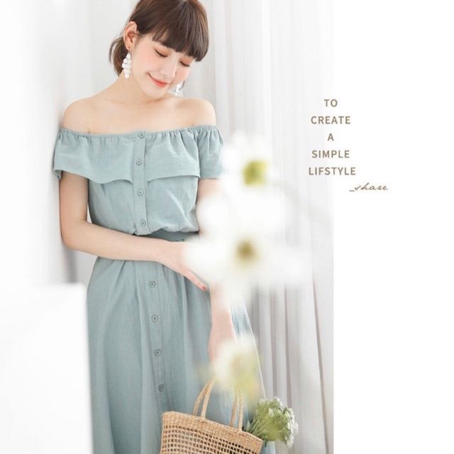 Đầm Nữ Xanh Mint Trễ Vai (KÈM ẢNH THẬT) | BigBuy360 - bigbuy360.vn
