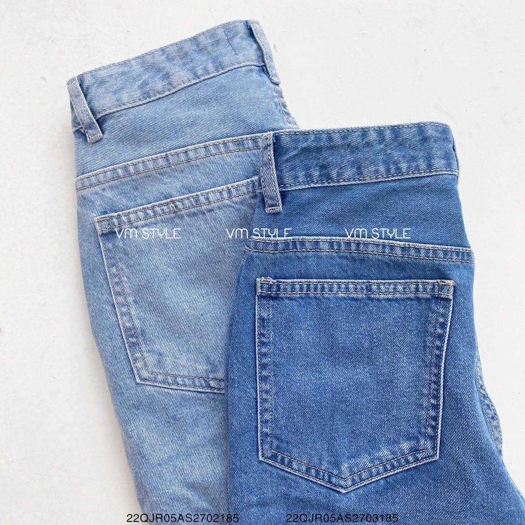 Quần jean nữ ống rộng VM Shop cạp cao form đứng trơn lai thường N110 - Đ111 QJR00101
