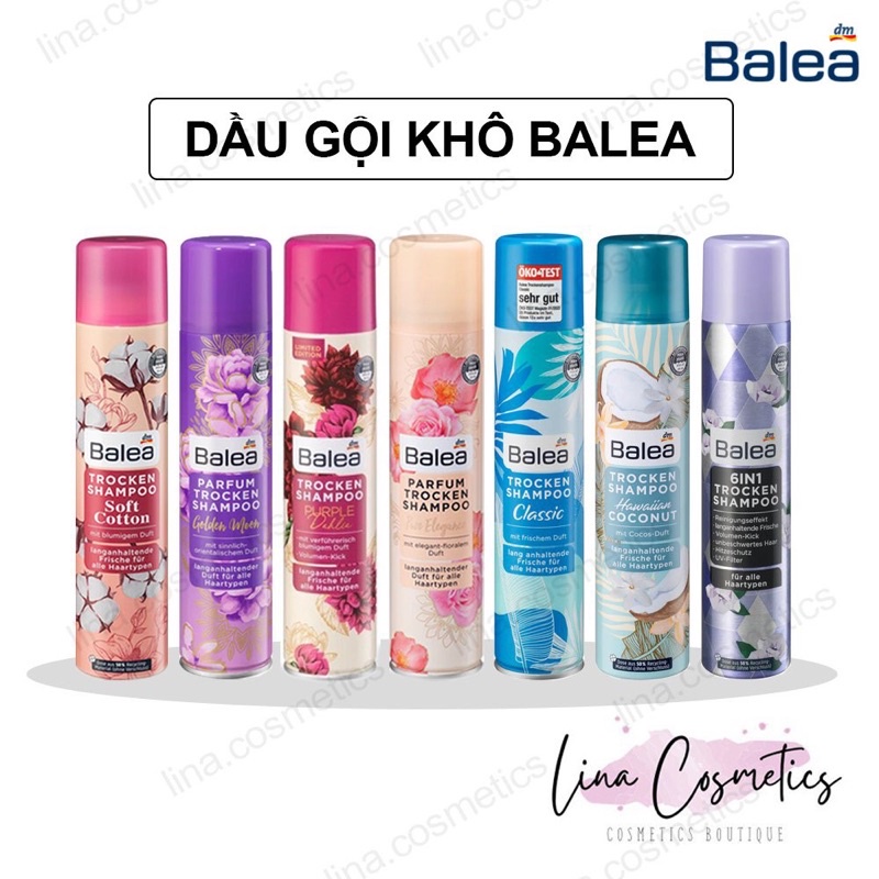 DẦU GỘI KHÔ BALEA CÁC MÙI HÀNG ĐỨC TÍCH HỢP BỘ LỌC UV,BẢO VỆ TÓC VÀ DA ĐẦU