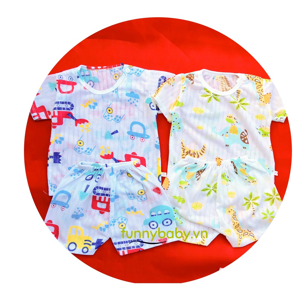 Bộ cotton giấy cho bé Funnybaby cộc tay cài vai