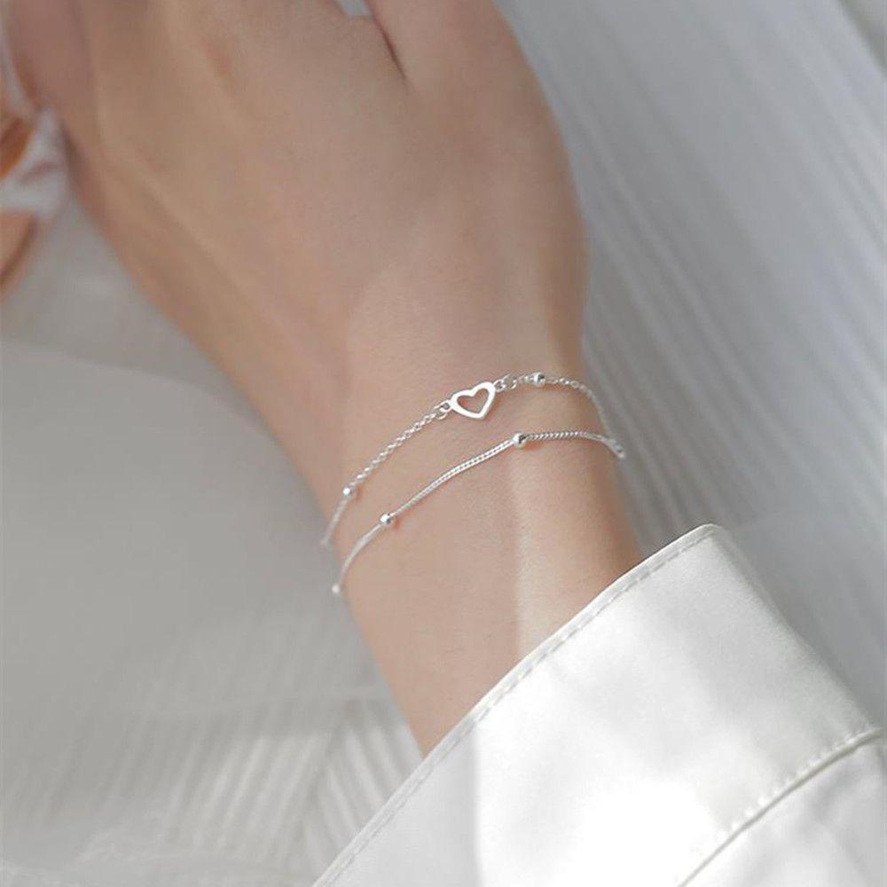 Vòng Tay Mạ Bạc 925 Mặt Hình Trái Tim Thanh Lịch Cho Nữ