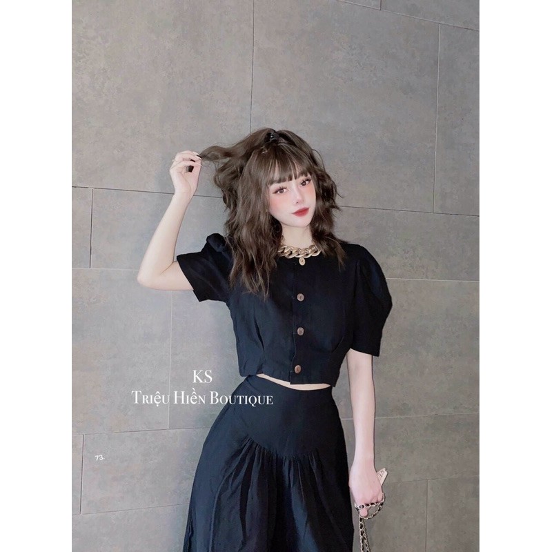 Set áo cổ tròn tay bồng + quần ống rộng | BigBuy360 - bigbuy360.vn