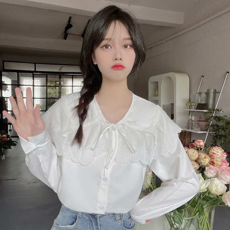 SUXI Áo Sơ Mi Tay Dài Cổ Búp Bê Màu Sắc Ngọt Ngào Thời Trang Cho Nữ