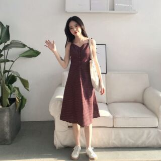 Váy hai dây sọc caro