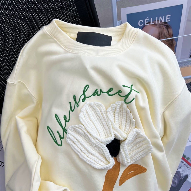 Áo sweater Dáng Rộng Họa Tiết Hoa Ba Chiều Thời Trang Mùa Thu Cho Nữ