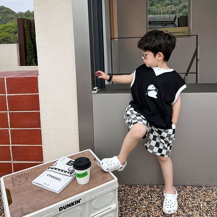 Bộ Quần Áo Sát Nách In Họa Tiết Hoạt Hình Phong Cách Hàn Quốc Thời Trang Mùa Hè Cho Bé Trai