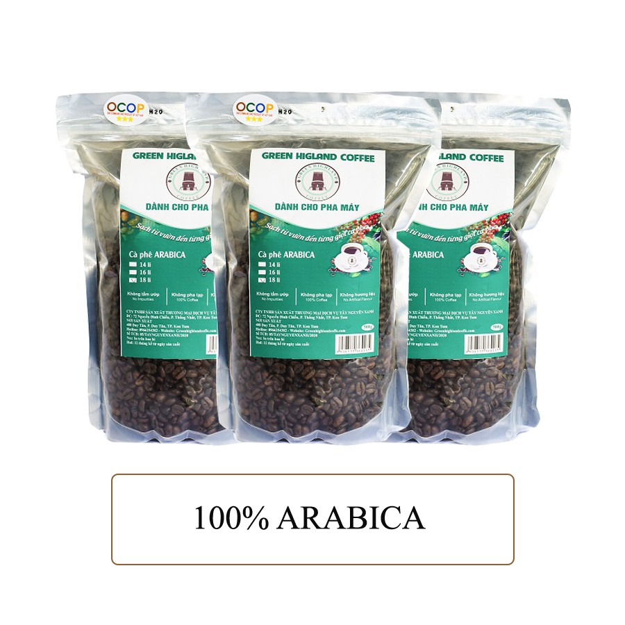 Cà phê nguyên hạt rang robusta, arabica sạch 500gr và 1 kg tây nguyên xanh ocop kon tum