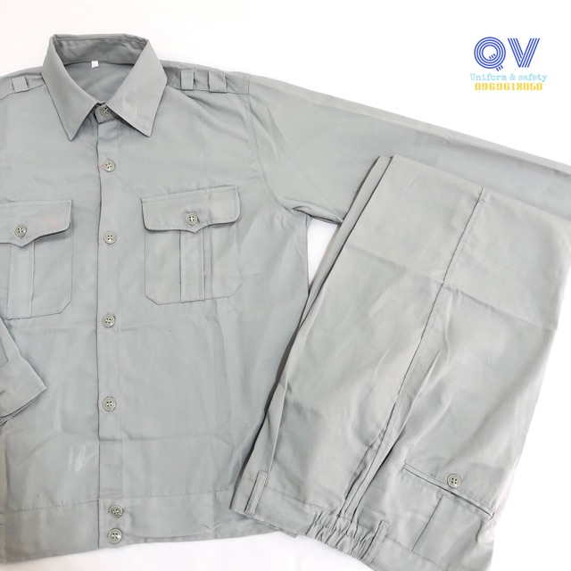QUẦN ÁO BẢO HỘ LAO ĐỘNG - BỘ QUẦN ÁO CÔNG NHÂN - MÀU GHI - VẢI V21