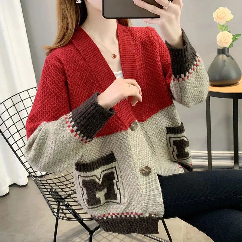 Áo Khoác Cardigan Dệt Kim Áo Len Dễ Phối Rộng Rãi Phong Cách Lười Mặc Ngoài Thời Trang