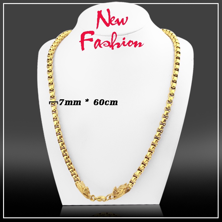 Dây chuyền nam inox kiểu ống trúc 7mm có 2 đầu rồng màu vàng siêu đẹp, bền màu, Thể hiện đẳng cấp phái mạnh