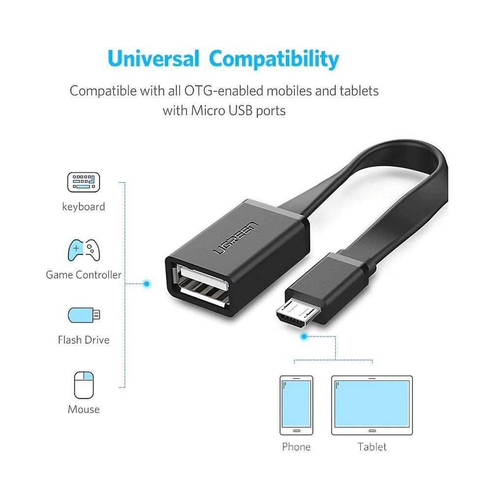 Cáp OTG Micro USB 2.0 chính hãng Ugreen UG-10821 cao cấp màu đen_Bảo hành 18 tháng