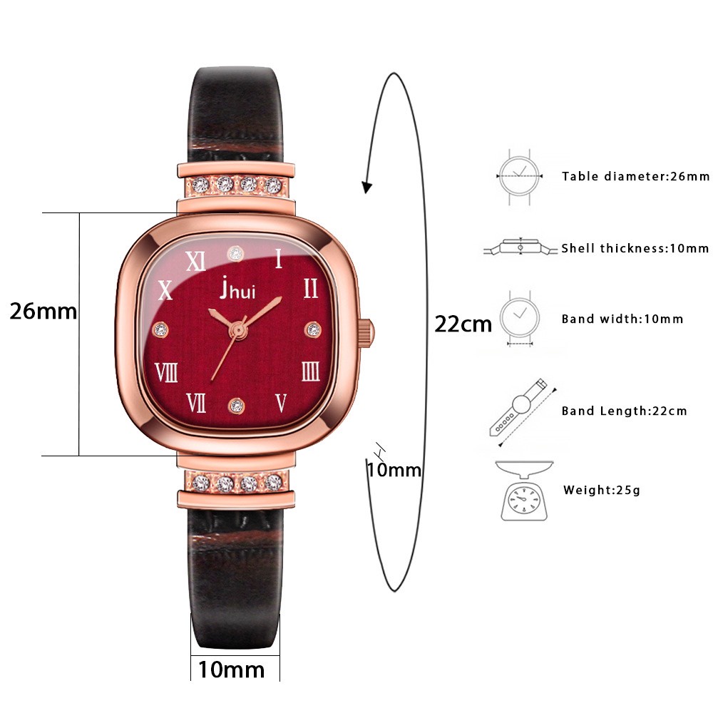 Đồng hồ thời trang nữ Jhui JHU0482 mẫu mới mặt chữ nhật dây da mềm êm tay đính đá sang trọng | BigBuy360 - bigbuy360.vn